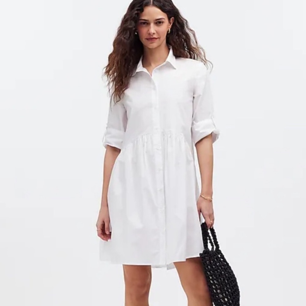 Madewell Classic Button Front Shirt Dress Poplin White Mini Dress
